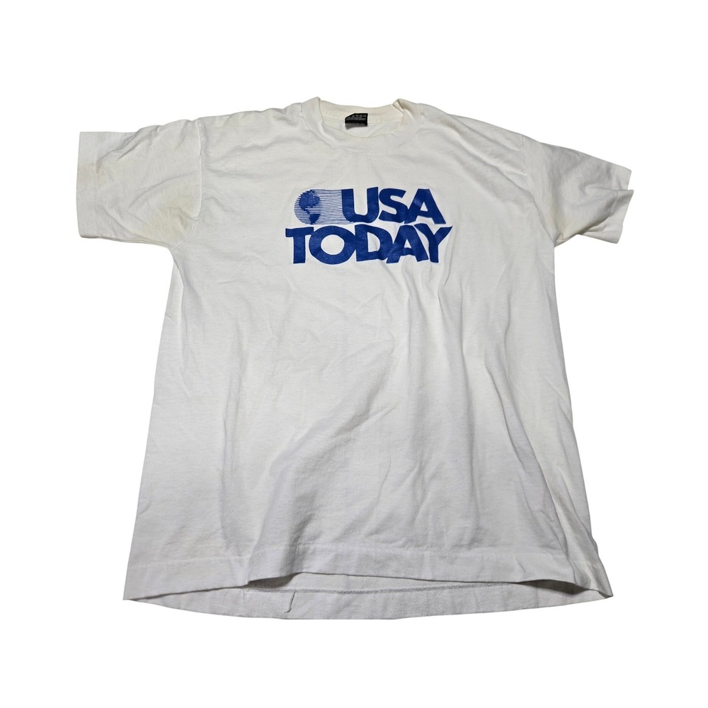 Vintage USA Today Shirt Mens Large White 90s BEST Single Stitch Newspaper As Is‎
